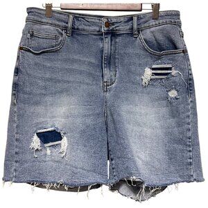 Judy Blue Women's Denim Patch High Rise Blue Jean Shorts Cut Off Boho Size 2XL